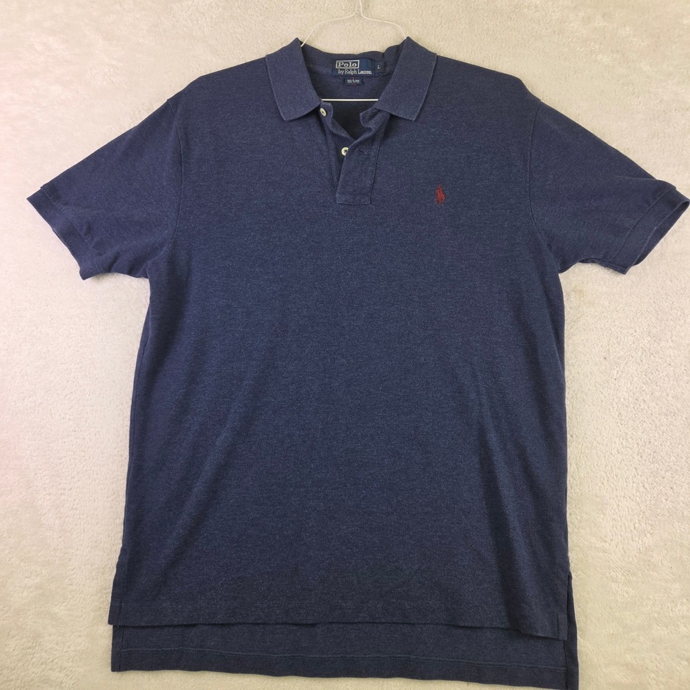 Polo Ralph Lauren Mens Large Blue Heathered Short Sleeve Cotton Polo Shirt